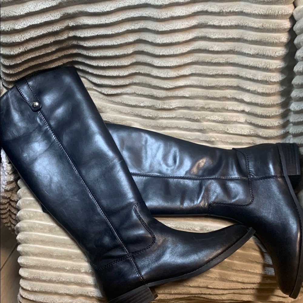 INC International Concepts Women's Black Leather Knee-High Boots Fawne